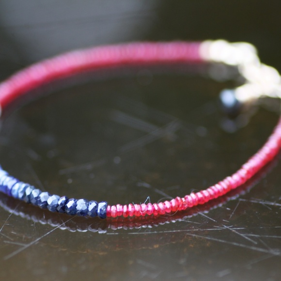 Natural Ombre Blue Sapphire Ruby Bracelet Solid 14k Gold , 6.9" - 7.5" - Picture 4 of 9